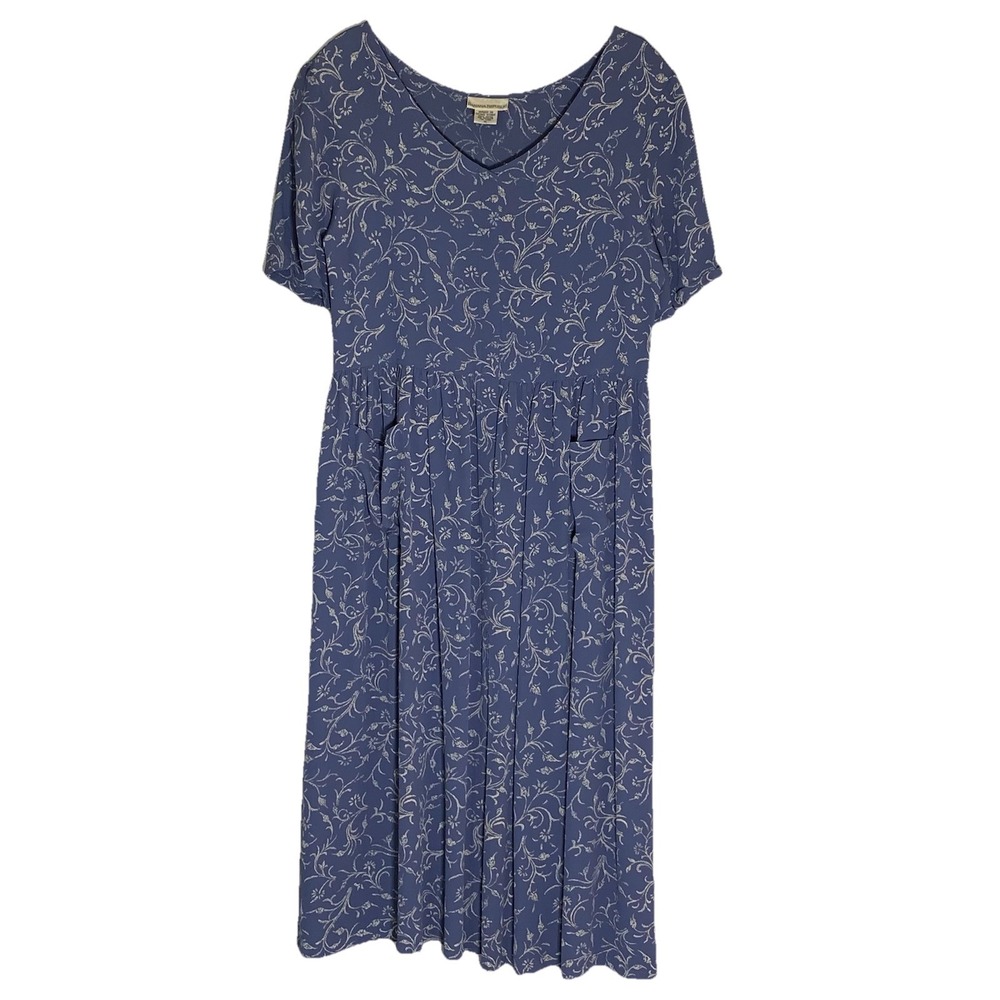 Vintage Banana Republic Dress Womens Medium Blue Floral Midi 90s Y2K Hong Kong M